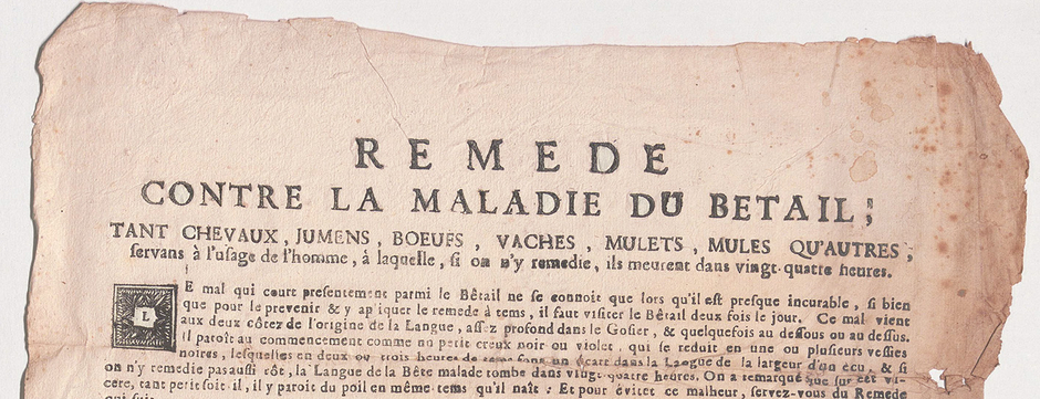 Haut d'une affiche sur le traitement d'une maladie touchant le bétail