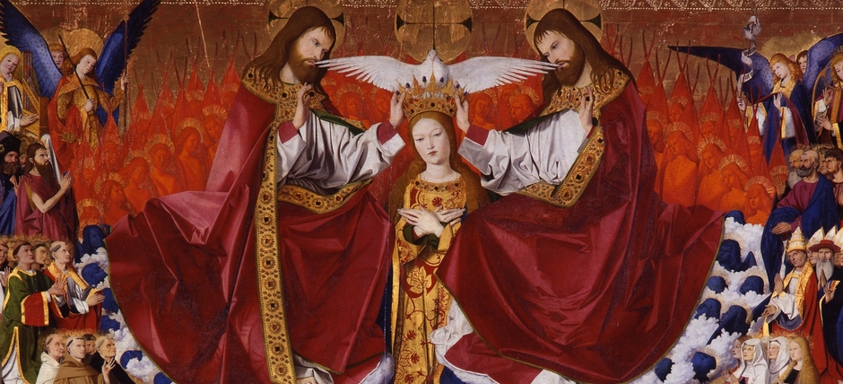 Tableau du Couronnement de la Vierge, peint par Enguerrand Quarton  entre 1453-1454. Le tableau est conservé au Musée Pierre de Luxembourg, Villenuve-lez-Avignon