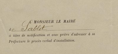 Procès-verbal d'installation de Vincent Roux en tant qu'instituteur à Sablet, 1913 (AD Vaucluse E dépôt Sablet)
