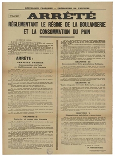 Voir l'arrêté réglementant le régime de la boulangerie et la consommation du pain en plus grand