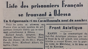 Encart de presse annonçant le retour de prisonniers de guerre à partir d'Odessa - Agrandir l'image (fenêtre modale)