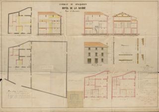Plan de la Mairie de Jonquières présentant le projet de réparations à apporter au bâtiment en 1869.