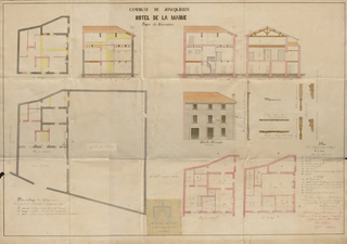 Plan de la Mairie de Jonquières présentant le projet de réparations à apporter au bâtiment en 1869.