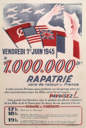Affiche pour la cérémonie officielle organisée à l'occasion du retour en France du millionième rapatrié.