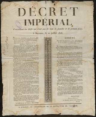 Décret impérial pour l’état civil des Juifs. 1808 