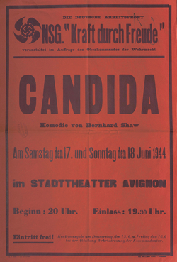 Affiche en langue allemande annonçant la comédie de Georges Bernard Shaw "Candida" - Agrandir l'image (fenêtre modale)