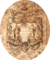 Cartouche de la carte du Comtat Venaissin par le R.P. Bonfa, de la Compagnie de Jésus, professeur de mathématiques à Avignon. Dessinée et gravée par Louis David en 1696 (AD Vaucluse 1 Fi Comtat Venaissin 3)