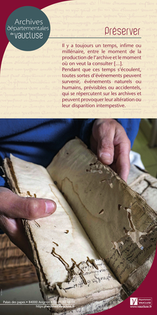 Kakémono présentant la préservation - exposition "Métier : archiviste !" - Agrandir l'image (fenêtre modale)