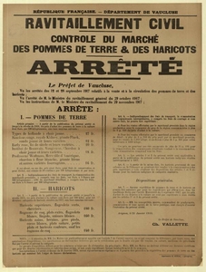 Voir l'arrêté portant sur le contrôle du marché des pommes de terre et haricots en plus grand