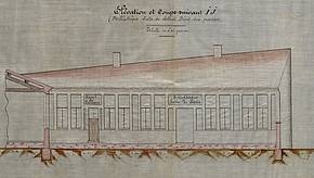 Consultez les plans sur calque entoilé représentant les plans, élévations, profils, coupes, etc… en vue de la construction de l’école publique de garçons de Sainte-Cécile-les-Vignes. 1881