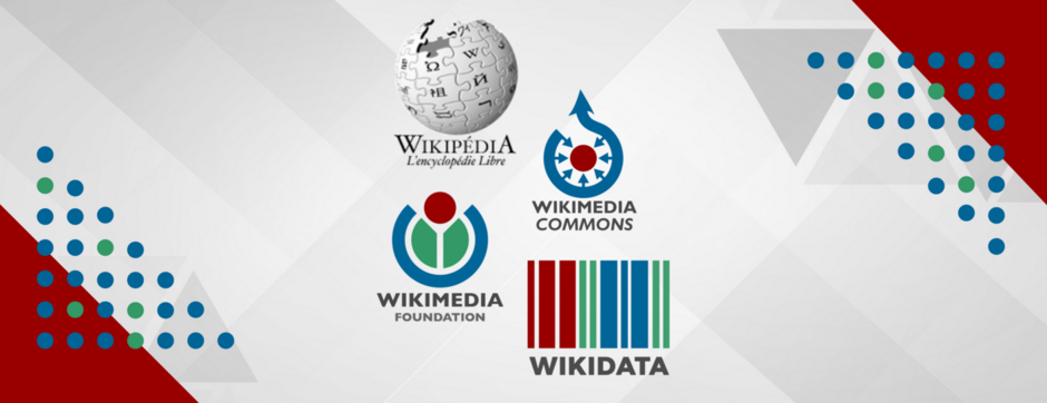 Logotypes de Wikimédia fondation, Wikipédia, Wikidata et Wikimédia commons