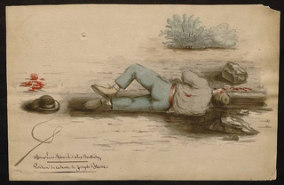 Aquarelle montrant la position du cadavre de Joseph Blanc. 1866