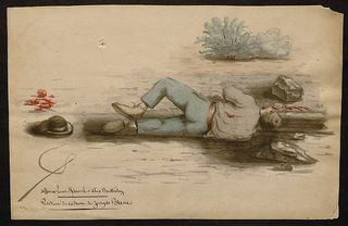 Aquarelle montrant la position du cadavre de Joseph Blanc. 1866