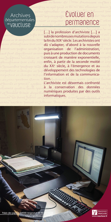 Kakémono présentant l'évolution du métier - exposition "Métier : archiviste !" - Agrandir l'image (fenêtre modale)