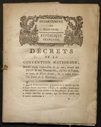 Décrets de la Convention nationale, impression d’Avignon, chez Vincent Raphel, imprimeur du département. 1793 - Agrandir l'image, .JPG 2 Mo (fenêtre modale)