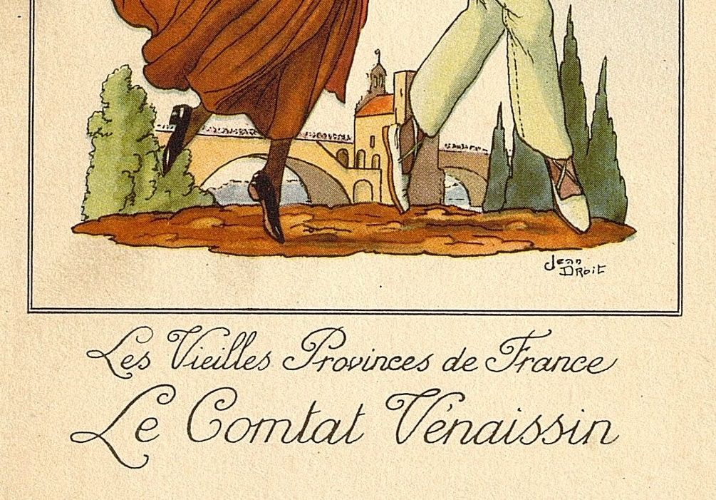 "Les vieilles provinces de France. Le Comtat Venaissin", vers 1955. Carte publicitaire (AD Vaucluse 2 Fi 1020)