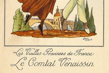 "Les vieilles provinces de France. Le Comtat Venaissin", vers 1955. Carte publicitaire (AD Vaucluse 2 Fi 1020)