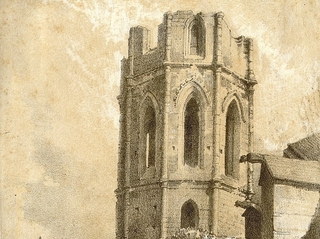 Clocher de Saint-Siffrein à Carpentras, XIIIe siècle. Estampe sur papier du XIXe siècle (AD Vaucluse 2 Fi 1002)