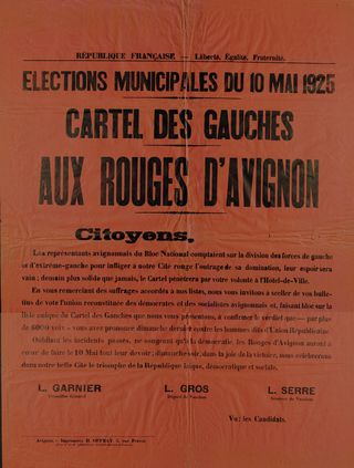 Affiche électorale d’entre deux tours des élections municipales du 10 mai 1925 à Avignon - Agrandir l'image, .JPG 2 Mo (fenêtre modale)